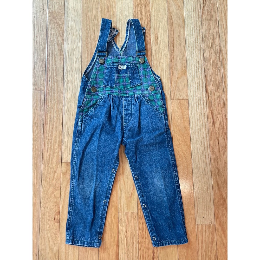 Vintage Guess Denim Overalls‎ 18M Plaid Print USA Made